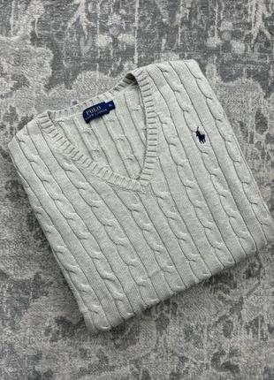 Pull Torsadé Col V en Maille / Cable Knit RL / Ralph Lauren Gris Taille XL - Logo Marine Brodé, brand: Ralph Lauren, condition: Very good, size: XL / 42 / 14, €55.00, €58.45 includes Buyer Protection Pro