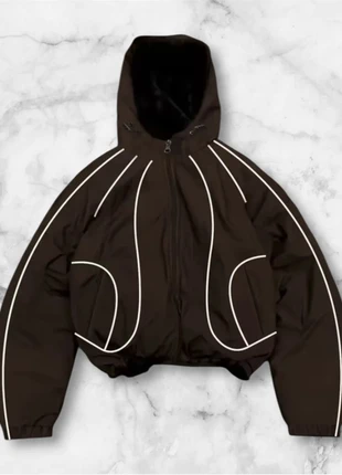 Veste marron à capuche avec coutures blanches, taille M, style streetwear Y2K, brand: y2k, condition: Very good, size: M, €40.00, €42.70 includes Buyer Protection Pro