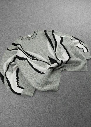 Pull Ethnic Vintage 80s en Maille Chiné Gris / Vert Pastel à Motifs Imprimé Crazy 30% Laine (L), marca: Vintage Dressing, estado: Muy bueno, tamaño: L, 26,00 €, 28,00 € Protección al comprador Pro incluida