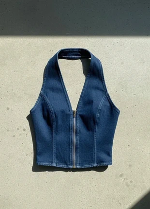 Top bustier en jean bleu zippé col halter – Y2K / Vintage / Streetwear / Tendance, brand: blue lotus, condizioni: Ottime, taglia: M / IT 42 / EU 38, €31.99, €34.29 include la Protezione acquisti