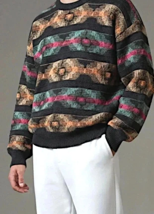 90s Descente abstract knit jumper black multicolour XL, merk: Vintage Dressing, staat: Heel goed, maat: XL, € 31,90, € 34,20 inclusief Kopersbescherming Pro