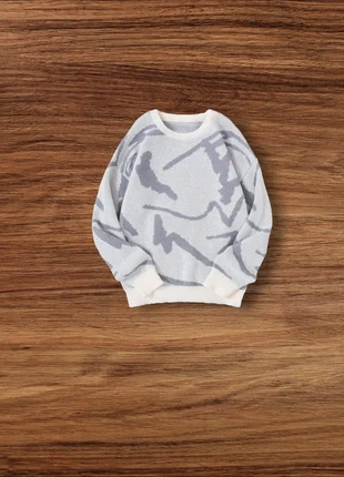 Pull Vintage Y2K Motifs Rayures Blanc Gris Taille L - Américain Old School USA 90s Streetwear, marque: Aesthetic, état: Très bon état, taille: L, 49,90 €, 53,10 € Protection acheteurs incluse