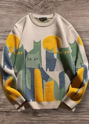 Pull Tricot Motif Chats Lune Art Abstrait Vintage Rétro Unisexe Taille M Coton Acrylique, marque: y2k, état: Neuf sans étiquette, taille: M, 45,00 €, 47,95 € Protection acheteurs incluse