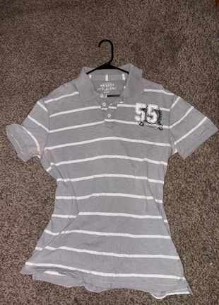 Grey and white striped polo shirt Y2K, brand: Arizona, condition: Good, size: 16 / 1 X, $5.00, $5.95 includes Buyer Protection