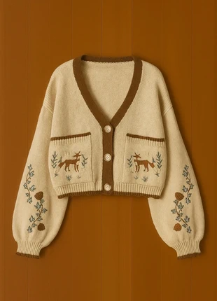 Cardigan brodé femme beige – Style cottagecore, boutons vintage, marque: Cottage, état: Très bon état, taille: S / 36 / 8, 55,00 €, 58,45 € Protection acheteurs incluse