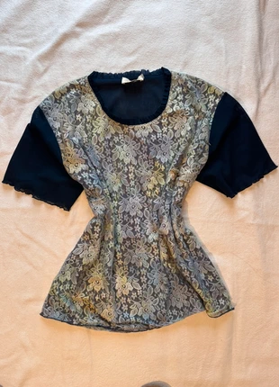 T-shirt blouse en dentelle transparent sur les manche vintage Y2k coquette, marque: y2k, état: Très bon état, taille: XXXL / 46 / 18, 15,00 €, 16,45 € Protection acheteurs incluse