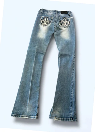 Pantalon jean bleu claire Slim bootcut évasé taille basse style y2k #244, merk: Vintage Dressing, staat: Heel goed, maat: XXS / 32 / 4, € 35,00, € 37,45 inclusief Kopersbescherming Pro
