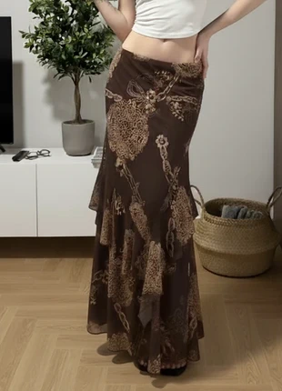 Jupe longue marron fluide à imprimé doré bohème – Taille S, marque: Golden Terra, état: Très bon état, taille: S / 36 / 8, 41,90 €, 44,70 € Protection acheteurs (Pro) incluse