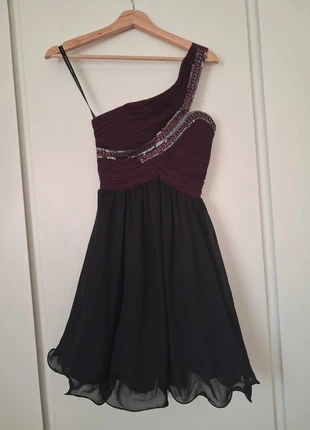 Christmas party evening nye one shoulder black purple mini skater dress new 8, brand: Little Mistress, condition: New with tags, size: S / UK 8-10, £12.00, £13.30 includes Buyer Protection