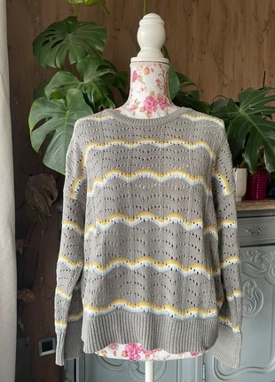 Pull vintage gris ajouré à rayures jaune et blanche marque Vero moda taille L, brand: Vero Moda, condition: Very good, size: L / 40 / 12, €6.00, €7.00 includes Buyer Protection