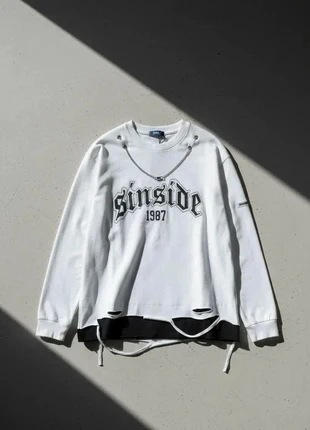 Sweat Oversize Blanc Grunge – Streetwear / Y2K / Punk / Casual, estado: Muy bueno, tamaño: M / 38 / 10, 44,99 €, 47,94 € Protección al comprador incluida