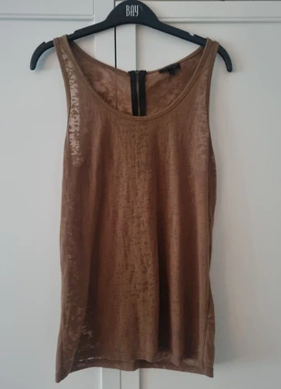 Camel tan brown vest topnwith chunky zip detail, brand: Topshop, condition: Very good, size: S / UK 8-10, £2.00, £2.80 includes Buyer Protection