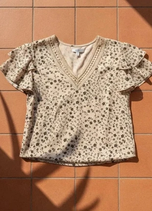 Blouse fleurie col V dentelle, manches courtes, taille S, bohème chic rétro, brand: olwën, condition: Very good, size: S / 36 / 8, €28.99, €31.14 includes Buyer Protection Pro