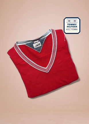 Pull Tommy Hilfiger® Authentique vintage femme col V rouge taille S Très bon état THF1079, brand: Tommy Hilfiger, condition: Very good, size: S / 36 / 8, €13.00, €14.35 includes Buyer Protection Pro