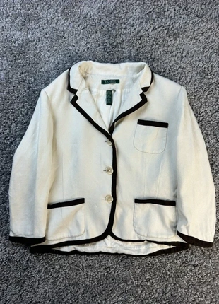 Veste Lauren Ralph Lauren crème femme taille 12 – bordures marron chic vintage, merk: Lauren Ralph Lauren, staat: Heel goed, maat: L / 40 / 12, € 25,80, € 27,79 inclusief Kopersbescherming