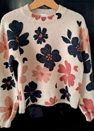 Pull Tape à l'Oeil (TAO) - Fleurs Gris & Rose - Maille Douce, brand: TAO, condition: Good, size: 6 years / 116 cm, €4.00, €4.90 includes Buyer Protection