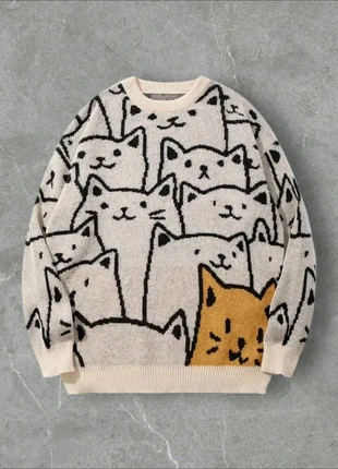 Knit pull-over col rond - design chat mignon Kawai /Taille M unisexe oversize - y2k, brand: Boutique Parisienne, condizioni: Ottime, taglia: M / IT 42 / EU 38, €61.00, €64.75 include la Protezione acquisti Pro