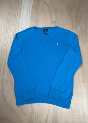 Pull/sweat col V Ralph Lauren bleu ciel manches longues logo brodé jaune taille M, brand: Ralph Lauren, condition: Good, size: M, €15.50, €16.98 includes Buyer Protection