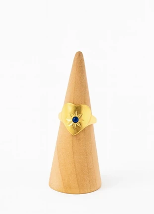 Bague femme dorée, bleue en forme de cœur en acier, inoxydable, ajustable, condition: Very good, size: Adjustable, €10.00, €11.20 includes Buyer Protection