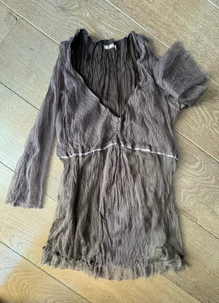 Haut taupe plissé Il est ou le soleil – tulle léger, style bohème, manches 3/4, marque: Mais il est où le soleil ?, état: Bon état, taille: L / 40 / 12, 8,00 €, 9,10 € Protection acheteurs incluse