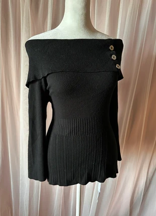 Dark coquette soft off the shoulder stretchy black sweater, brand: White House Black Market, condition: Very good, size: 12 / L, $15.00, $16.45 includes Buyer Protection