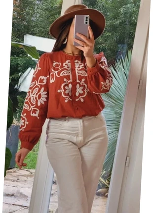 Sublime chemise terracota brodée bohème chic, marke: Boutique Parisienne, zustand: Sehr gut, größe: S / 36 / 8, 37,50 €, 40,08 € beinhaltet Vinted-Käuferschutz Pro