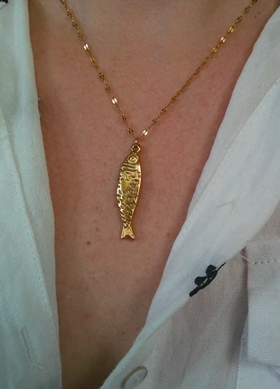 Poisson martelé 🌟 sardine 🌟 collier acier inoxydable réglable ajustable doré, marque: acier inoxydable, état: Très bon état, 8,00 €, 9,10 € Protection acheteurs (Pro) incluse