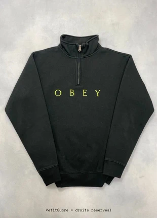 Pull Demi zip Obey Noir coupe Large Half zip Sweatshirt - Taille S #1175, brand: Obey, condition: Very good, size: S, €49.00, €52.15 includes Buyer Protection Pro