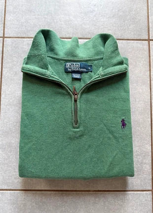 Pull Half zip 1/4 zip col camionneur Ralph Lauren | Taille L | Vert sapin | Logo brodé violet, marke: Ralph Lauren, zustand: Sehr gut, größe: L, 55,00 €, 58,45 € inklusive Vinted-Käuferschutz