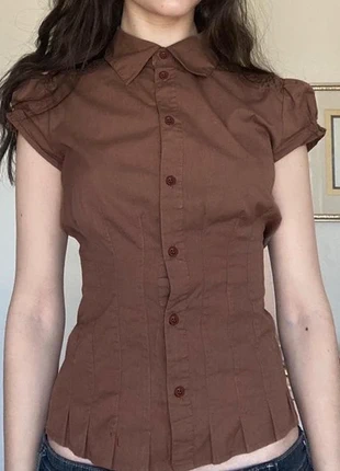 Blouse cintrée vintage marron – style Y2K / coquette / preppy, marca: glowx, estado: Muito bom, tamanho: S / 36 / 8, €17.90, €19.50 inclui Proteção do Comprador