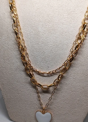 Viral 3-Layer Gold Chain Necklace Stack | Chunky Link & White Enamel Heart Pendant | Minimalist Chic, brand: Oliver Bonas, condition: Very good, £13.33, £14.70 includes Buyer Protection
