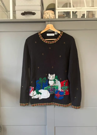 Cardigan / Pull de noël vintage noir & rouge - chats/chatons & cadeaux - T.M, marke: Vintage Dressing, zustand: Sehr gut, größe: M / 38 / 10, 50,00 €, 53,20 € inklusive Vinted-Käuferschutz