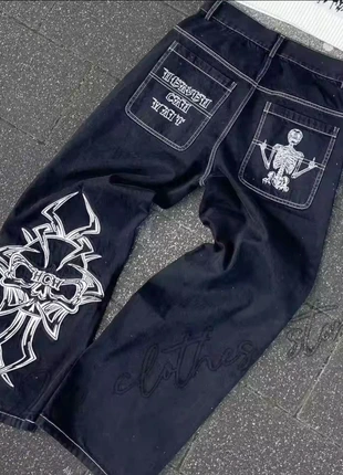 Jean baggy noir squelette brodé – style Y2K / streetwear vintage rare – unisexe oversize coupe large, marque: y2k, état: Neuf avec étiquette, taille: M, 54,99 €, 58,44 € Protection acheteurs incluse