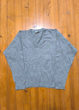 Pull Col V - Lacoste - Laine - Logo brodé - Gris - Taille L/5, merk: Lacoste, staat: Heel goed, maat: L, € 34,99, € 37,44 inclusief Kopersbescherming