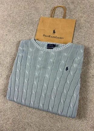 Pull Col V Torsadé Ralph Lauren / Cable Knit Femme XL Bleu Ciel Pima Coton | Logo Brodé - RAJ23B49, marque: Ralph Lauren, état: Très bon état, taille: XL / 42 / 14, 32,00 €, 34,30 € Protection acheteurs incluse