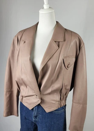 Veste en cuir femme taupe vintage 80s 90s taille 40 coupe courte élégante doublée rétro chic, brand: Vintage Dressing, condition: Very good, size: L / 40 / 12, €45.00, €47.95 includes Buyer Protection Pro