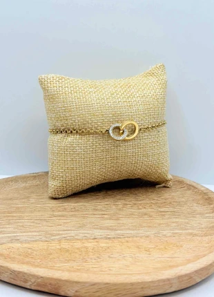 Bracelet doré acier inoxydable – Maillon double cercle + strass | Taille ajustable + pochon offert, état: Très bon état, 5,50 €, 6,48 € Protection acheteurs (Pro) incluse