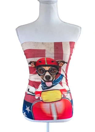 Y2K Fun Graphic Tube Top 2000s Streetwear Strapless Top, brand: Made In Italy, condition: Very good, size: S / UK 8-10, £26.00, £28.00 includes Buyer Protection