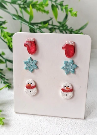 Lot 3 paires des clous d'oreilles pour Noël /hiver, marca: FIMO, estado: Novo sem etiquetas, €9.50, €10.68 inclui Proteção do Comprador Pro