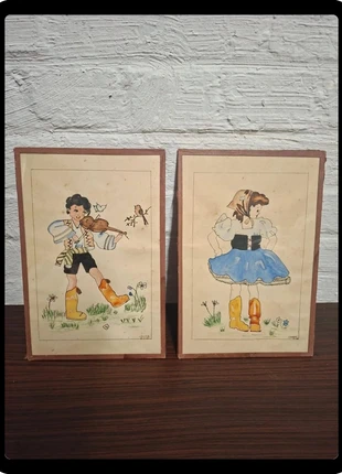 J. Elsen 1945 – Pair of Vintage Handpainted Watercolors – Original Framed, marke: Vintage Boutique, zustand: Zufriedenstellend, 13,00 €, 14,35 € inklusive Vinted-Käuferschutz