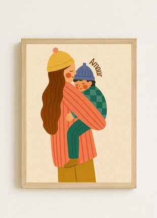 Affiche A4 - Maman et enfant amour minimaliste chambre enfant, merk: HandyPixel, staat: Heel goed, € 7,00, € 8,05 inclusief Kopersbescherming Pro