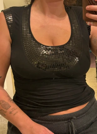 Vintage Black Sequinned embellished Scoop Neck top, brand: Vintage Dressing, condition: Very good, size: S / UK 8-10, £14.99, £16.44 includes Buyer Protection