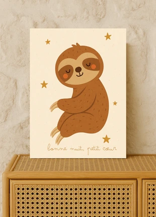 Affiche A4 - Bonne nuit petit coeur Paresseux chambre enfant ambiance douce et echantée, merk: HandyPixel, staat: Heel goed, € 8,00, € 9,10 inclusief Kopersbescherming Pro
