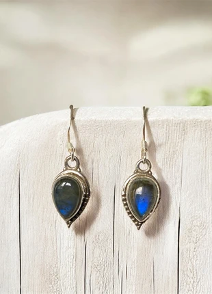 Boucles d'oreilles pendantes en forme de larme en argent massif 925 avec pierres de labradorite, marque: Argent, état: Très bon état, 19,00 €, 20,65 € Protection acheteurs incluse