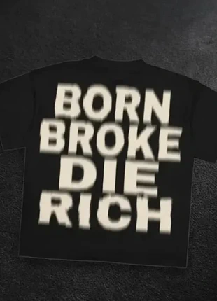 T-shirt noir oversize “Born Broke Die Rich” homme - Taille M, marca: Vintage Dressing, estado: Muito bom, tamanho: M, €38.90, €41.55 inclui Proteção do Comprador
