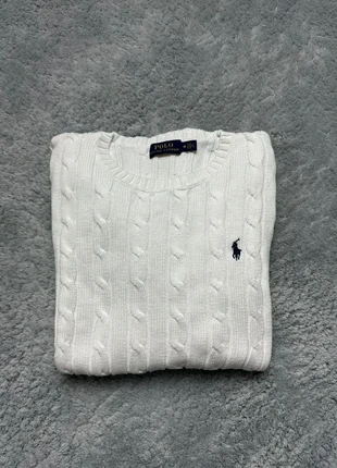 Pull ras de cou torsadée Ralph Lauren blanc avec logo brodé bleu taille M femme, brand: Ralph Lauren, condition: New without tags, size: M / 38 / 10, €52.00, €55.30 includes Buyer Protection Pro
