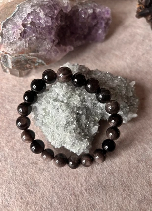 Bracelet en Obsidienne Argentée – Perles 10 mm, merk: obsidienne argenté, staat: Nieuw zonder prijskaartje, € 21,90, € 23,70 inclusief Kopersbescherming