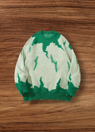 Pull Vintage Y2K Motifs Rayures Vert Taille L - Américain Old School USA 90s Streetwear, brand: Aesthetic, condition: Very good, size: L, €64.90, €68.85 includes Buyer Protection