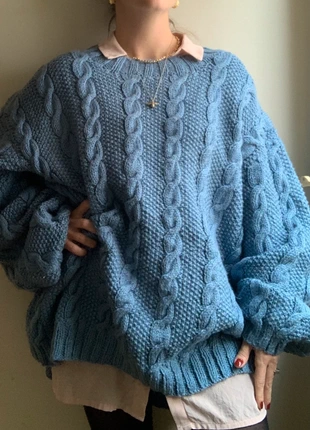 Vintage Cornflower Blue Chunky Cable Knit Sweater Boxy, brand: Vintage, condition: Very good, size: XXL / 16, £38.00, £40.60 includes Buyer Protection Pro