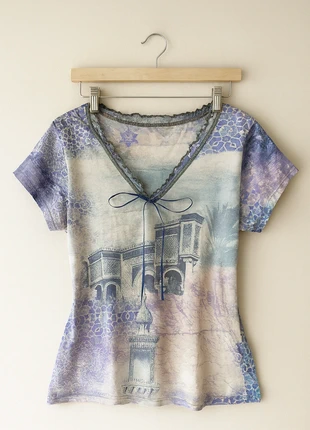 Vintage Unique city print cottage core 90s trendy blouse M-L, merk: Vintage, staat: Heel goed, maat: L / 40 / 12, € 8,00, € 9,10 inclusief Kopersbescherming